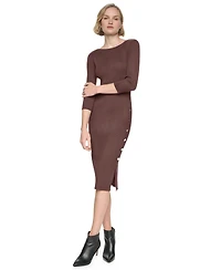 Dkny Women's 3/4 Sleeve Boat Neck Midi Sweater Dress