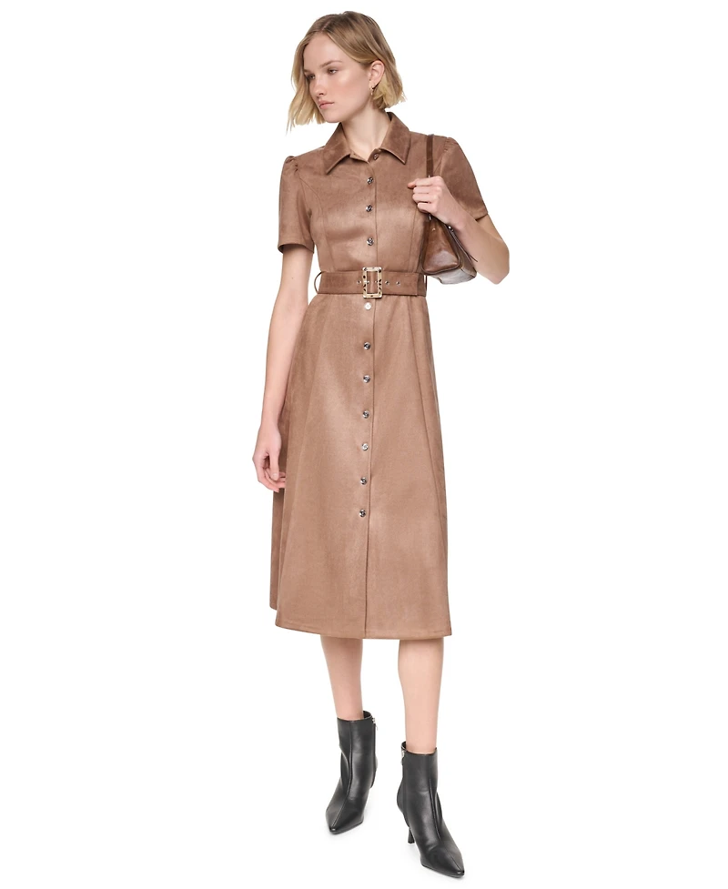 Dkny Women's Short Sleeve Collared Button-Front Midi Shirt Dress