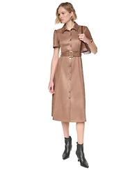 Dkny Women's Short Sleeve Collared Button-Front Midi Shirt Dress