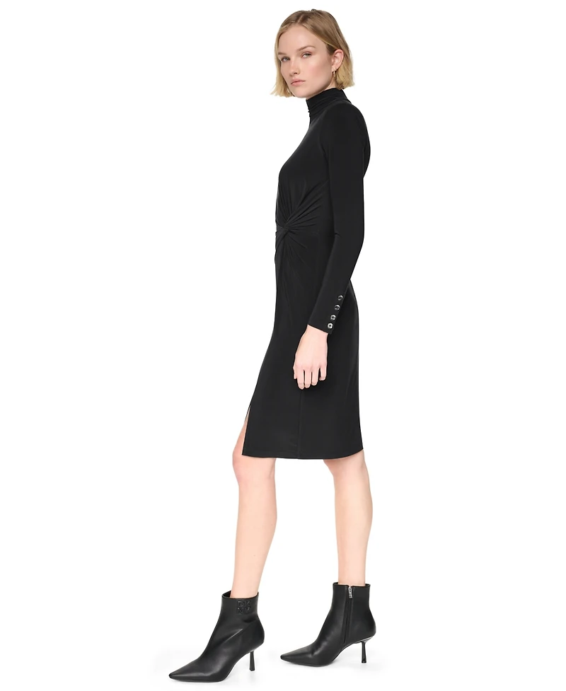 Dkny Women's Short Bubble Sleeve V-Neck Fit and Flare Dress