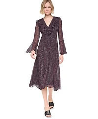 Dkny Women's Long Bell Sleeve V-Neck Ruffle Godet Midi Dress