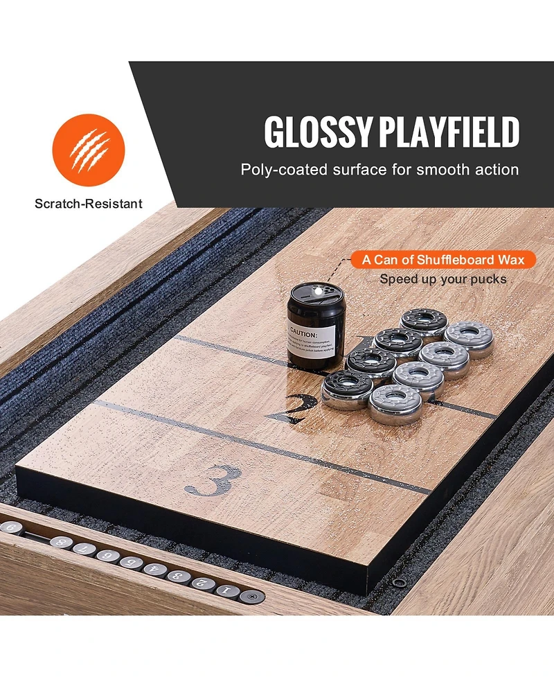 Sevorley 9 ft Shuffleboard Table, 2-in-1 Shuffleboard and Bowling Game Set