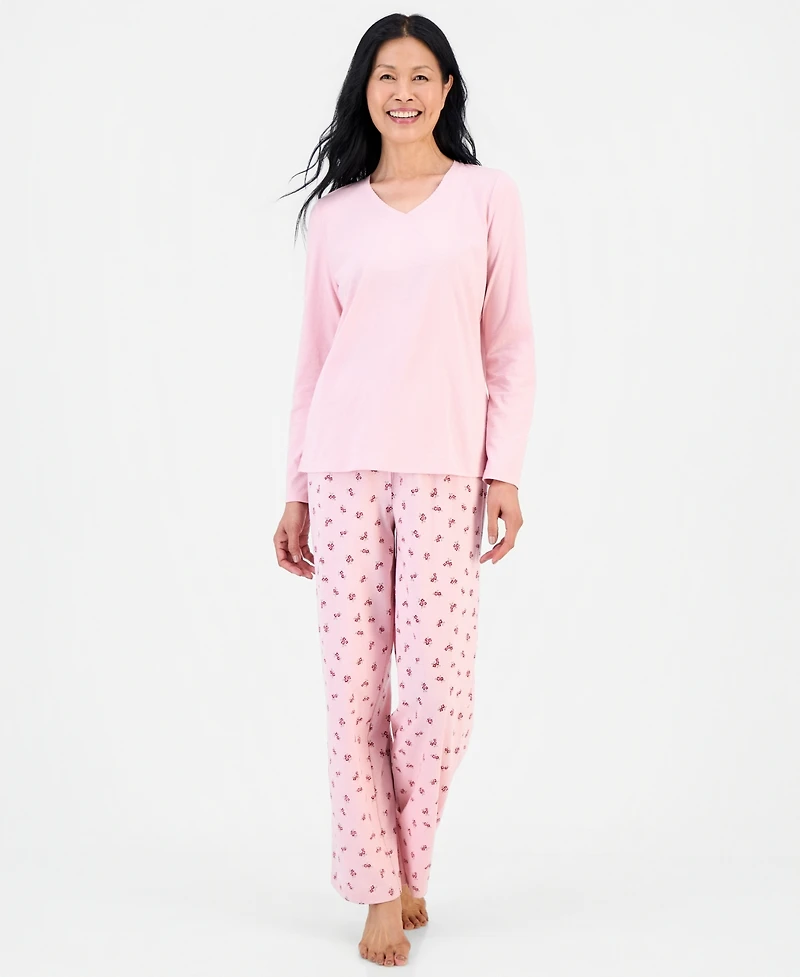 Charter Club Women's Cotton-Blend Long Sleeve V-Neck Pajama Pant Set, Macy's Exclusive