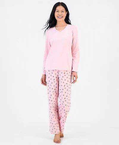 Charter Club Women's Cotton-Blend Long Sleeve V-Neck Pajama Pant Set, Macy's Exclusive