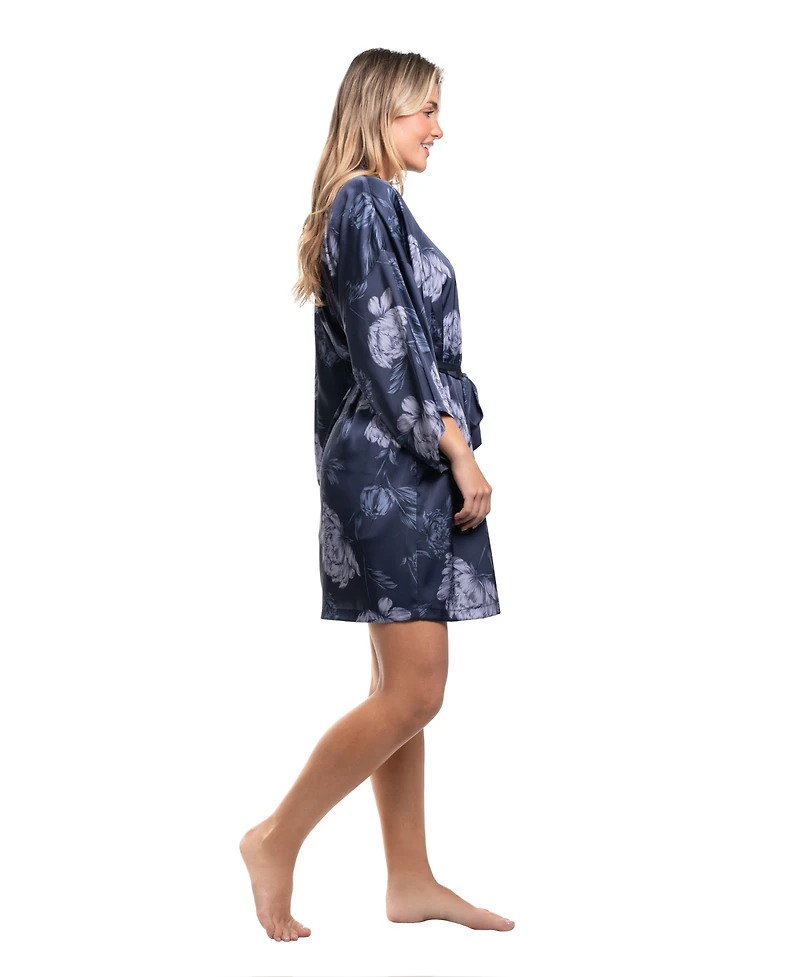 Midnight Bakery Women's Floral Printed Satin Wrapper Sleepwear