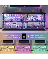 Vlsrka 59'' Smart Tv Stand with Rgb Led Lights, Motion Sensor, Charging Station, Glass Cabinet Doors and Storage Shelves
