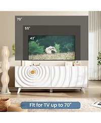 Vlsrka 63" W Modern Tv Stand for 65 Inch Tv, 4-Door Media Console with Adjustable Shelves, Cable Management, Wave Pattern Cabinet Storage