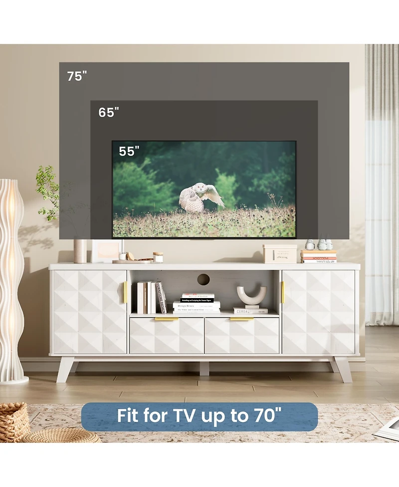 Vlsrka 63" Tv Stand for TVs Up to 65", Modern Entertainment Center with Storage Cabinets, 2 Drawers, Adjustable Shelves and Cable Management