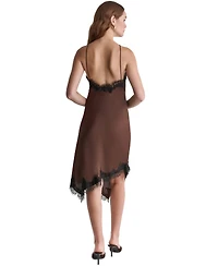 Bcbg Women's Satin Asym Dress with Lace Trim