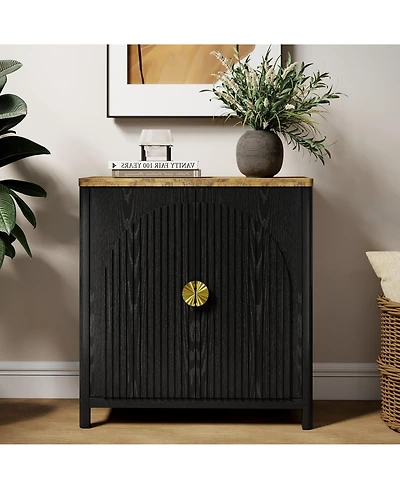 Vlsrka 31.5" Accent Cabinet with Adjustable Shelf, 2-Door Storage Cabinet with Gold Handles
