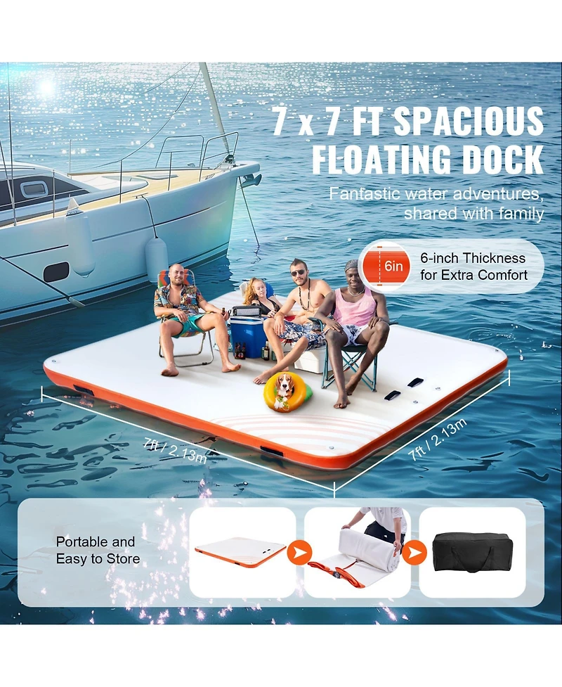 Sevorley Inflatable Floating Dock, 7 x 7 ft Non-Slip Water Platform with Ladder and Carry Bag