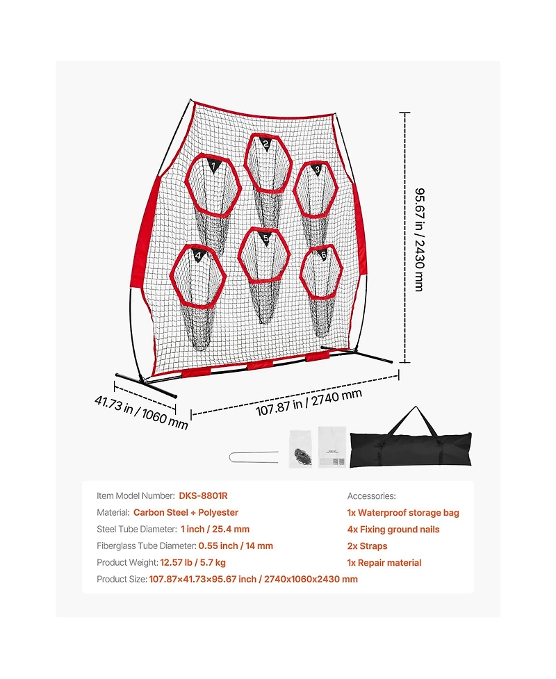Sevorley 8 x 8 ft Football Throwing Net with 6 Target Pockets, Qb Passing Accuracy Trainer