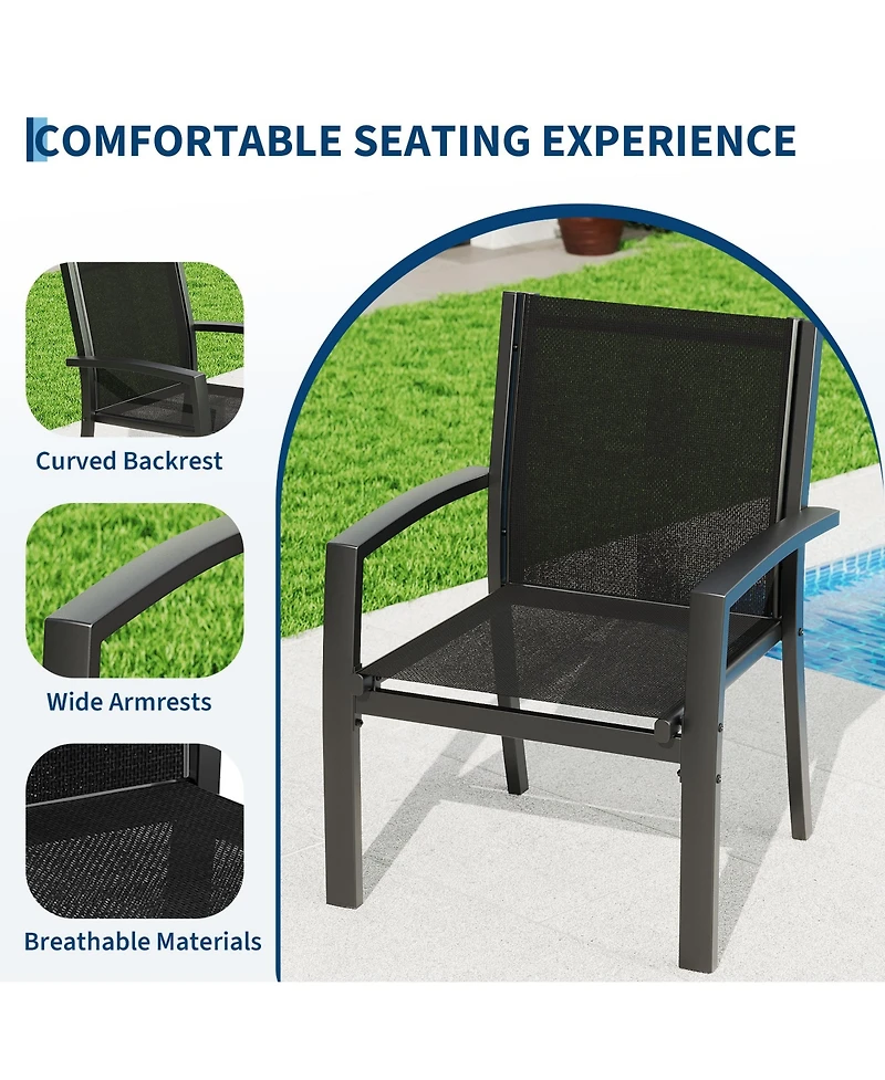 homfan 4-Piece Patio Conversation Set with Loveseat, 2 Chairs and Glass Coffee Table, Textilene Fabric, Metal Frame