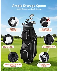 Sevorley 14-Way Golf Cart Bag, 900D Polyester, 13 Pockets, Rain Hood and Strap