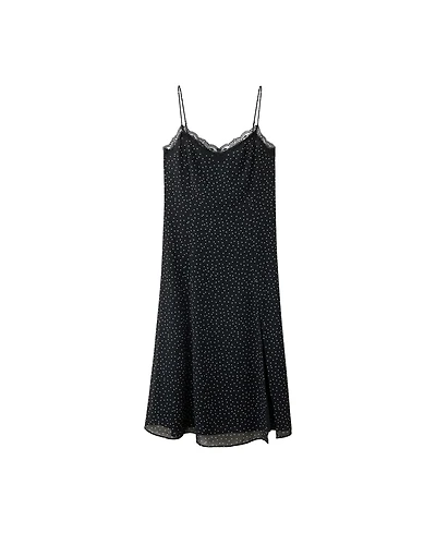 Mango Women's Lace-Detail Polka-Dot V-Neck Dress