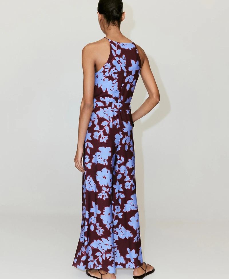 Mango Women's Floral-Print Wide-Leg Belted Jumpsuit