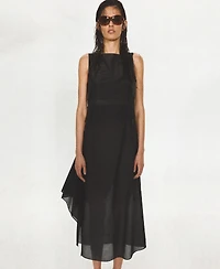 Mango Women's Asymmetrical Overlay Semi-Sheer Midi Dress