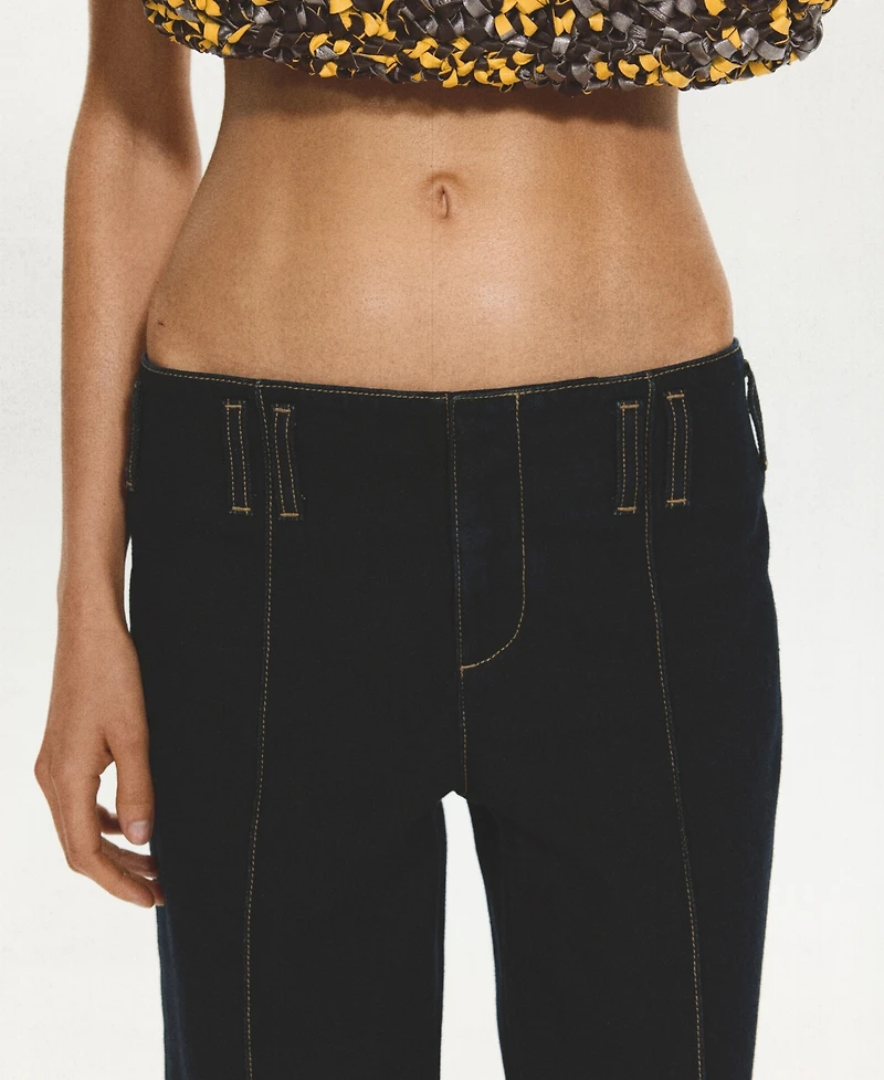 Mango Women's Low-Rise Straight-Leg Contrasting Stitching Jeans