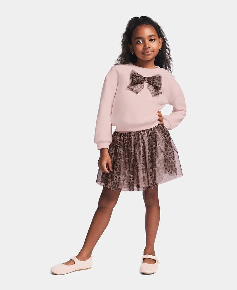 Kids Headquarters Toddler Girls' 2T-4T Sweatshirt and Leopard Print Skirt, 2-Piece Set