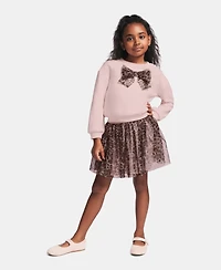 Kids Headquarters Toddler Girls' 2T-4T Sweatshirt and Leopard Print Skirt, 2-Piece Set