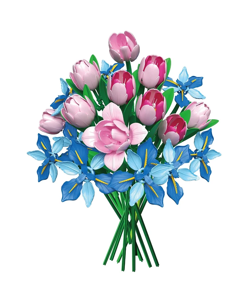 Contixo BK08 Tulip & Iris Flower Bouquet Building Set, 428-Piece Pink & Blue Floral Brick Kit with Adjustable Stems, Creative Home Decor Gift, Ages 8+