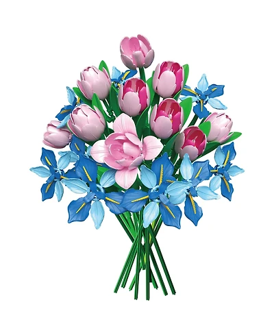 Contixo BK08 Tulip & Iris Flower Bouquet Building Set, 428-Piece Pink & Blue Floral Brick Kit with Adjustable Stems, Creative Home Decor Gift, Ages 8+