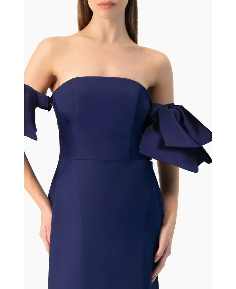 Ivonne Women's Strapless Column Gown with Detachable Bow Sleeves