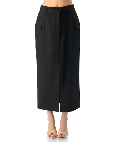 Ivonne Women's High-Waisted Belted Side-Slit Midi Skirt