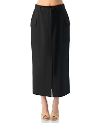 Ivonne Women's High-Waisted Belted Side-Slit Midi Skirt