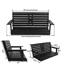 Innovaze 4.5 Ft Large 2-Seat Poly Lumber Hips Porch Swing with Foldable Cup Holders and Curved Deep Seat for Outdoor Garden(Navy Blue)