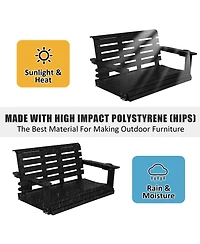 Innovaze 4ft All-Weather Hips Outdoor Porch Swing, Heavy-Duty Hanging Patio Bench with Foldable Cup Holders and Stainless Steel Hardware