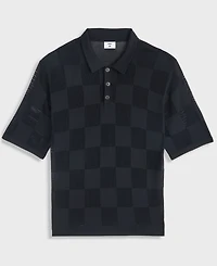 Mode of One Women's Checkerboard-Knit Relaxed-Fit Polo Shirt, Macy's Exclusive