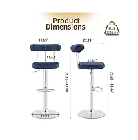 Maison Boucle Set of 2 Soft Velvet Upholstered Swivel Adjustable Bar Stools, 360-Degree Counter-Height Chairs, Chrome Silver Base