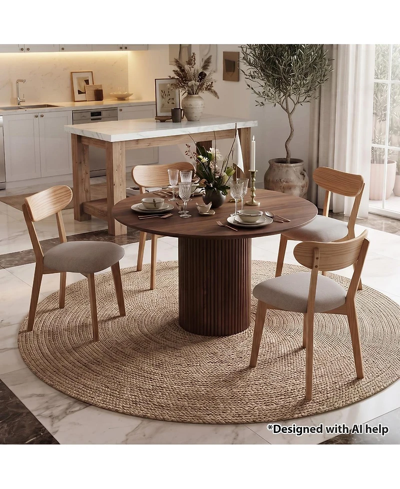 Maison Boucle Mid-Century Dining Chair Set of 4, Solid Oak Frame, Upholstered Seat, Modern Farmhouse Kitchen Side Chair