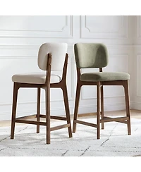Maison Boucle Counter Height Bar Stools Set of 6, Linen-Blend Upholstered With Padded Seat, Solid Wood Frame for Kitchen and Dining