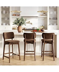 Maison Boucle 25.5" Counter-Height Bar Stools Set of 3, Velvet Upholstered Counter With Curved , Solid Wood Frame Footrest