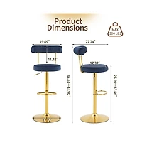 Maison Boucle Velvet Upholstered Swivel Adjustable Bar Stools Set of 2, Counter-Height Chairs with Gas Lift, Electroplated Gold Base