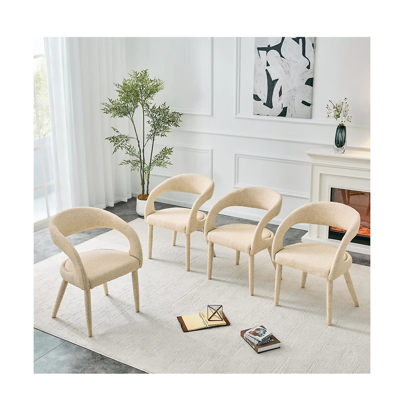 Maison Boucle Upholstered Dining Chair, Open Back Accent Chairs, Modern Scandinavian Side Chairs for Room and Vanity