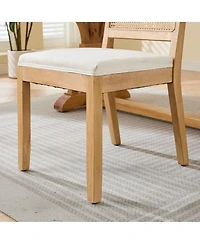 Maison Boucle Modern Dining Chairs Set of 4, Farmhouse Rattan Cane Back Side Chairs, Upholstered Seat, Solid Wood Frame