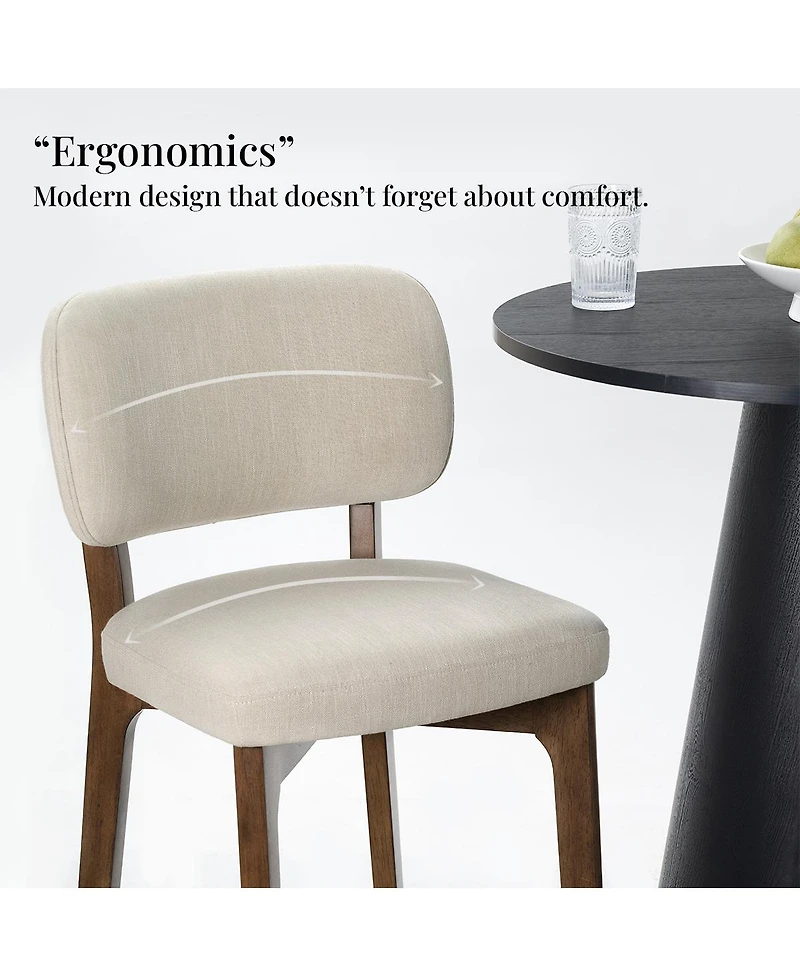 Maison Boucle Upholstered Counter Height Bar Stools Set of 4, Linen-Blend Woven Fabric With Curved Back, Solid Wood Frame Kitchen Island