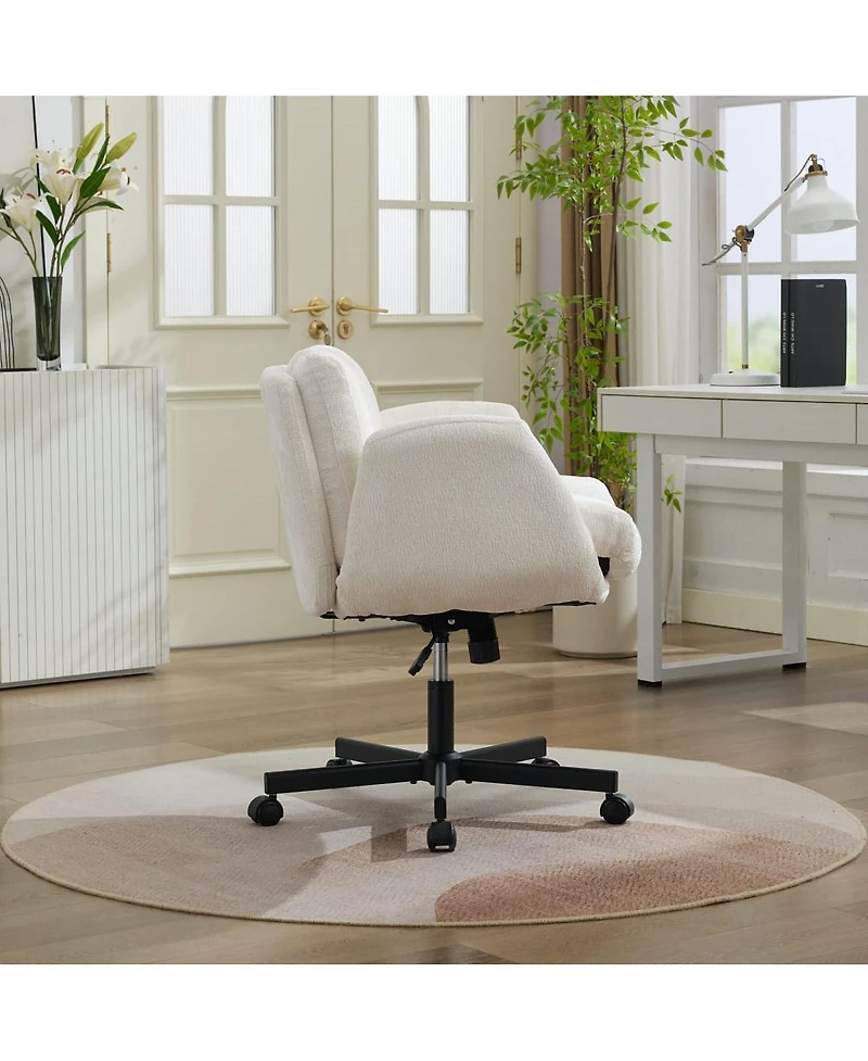 Maison Boucle Modern Chenille Swivel Office Chair, Height-Adjustable Task Chair with Flip-Up Armrests, Double-Cushioned Desk for Home
