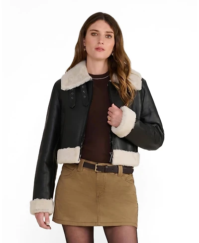Furniq Uk Women's Emery Shearling Cropped Flight Jacket