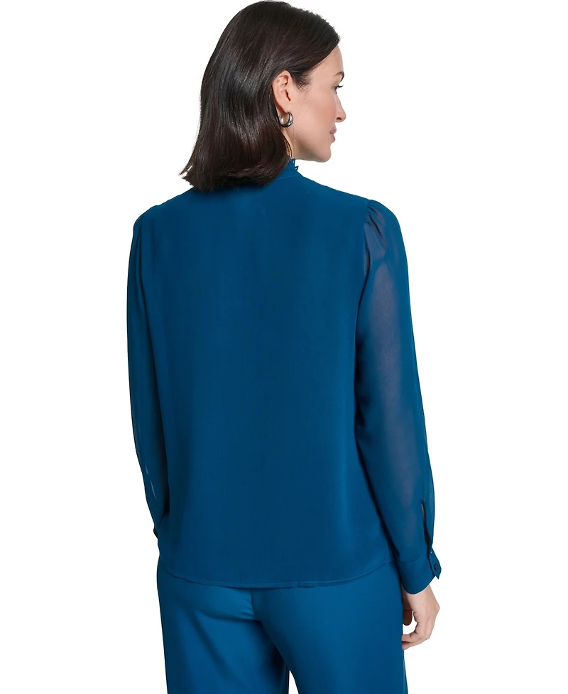 Calvin Klein Women's Long-Sleeve Ruffle Front Mock Neck Blouse