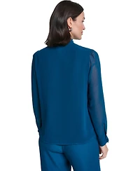 Calvin Klein Women's Long-Sleeve Ruffle Front Mock Neck Blouse