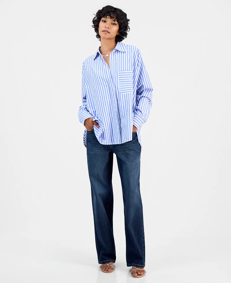 French Connection Women's Striped Long-Sleeve V-Neck Button-Down Shirt