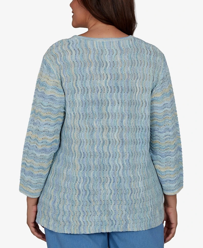 Alfred Dunner Plus Provence Scalloped Stripes Textured Sweater