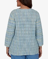 Alfred Dunner Plus Provence Scalloped Stripes Textured Sweater