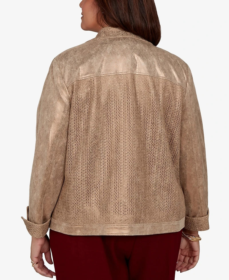 Alfred Dunner Plus Union Square Mixed Media Knit Back Jacket