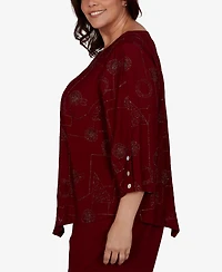 Alfred Dunner Plus Union Square Sparkle Soutache Geo Floral Top