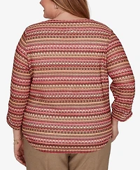 Alfred Dunner Plus Union Square Spacedye Biadere Stripe Top with Necklace